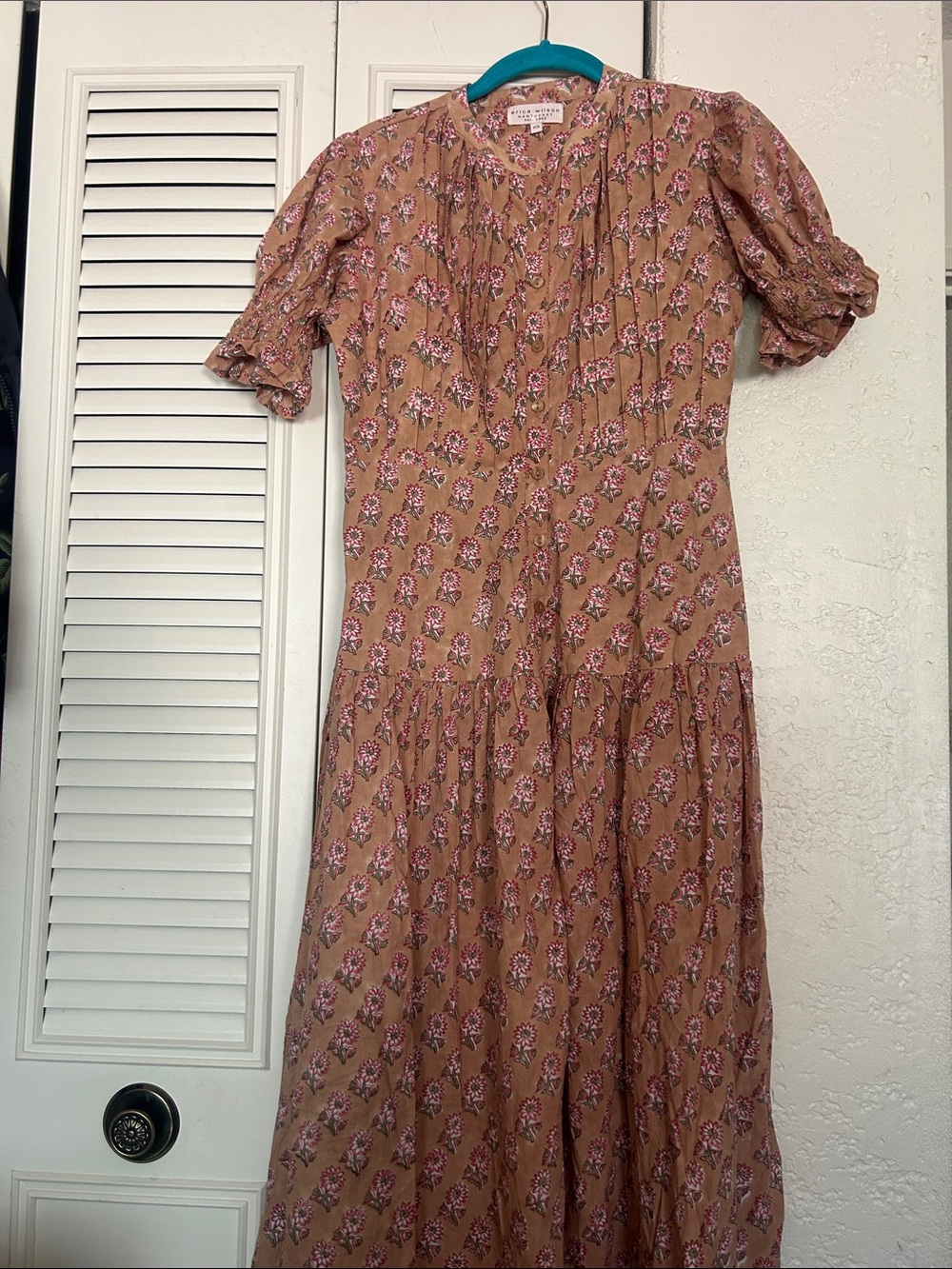 Erica Wilson Nantucket Floral Puff Sleeve Midi Dress XS Cottagecore Boho